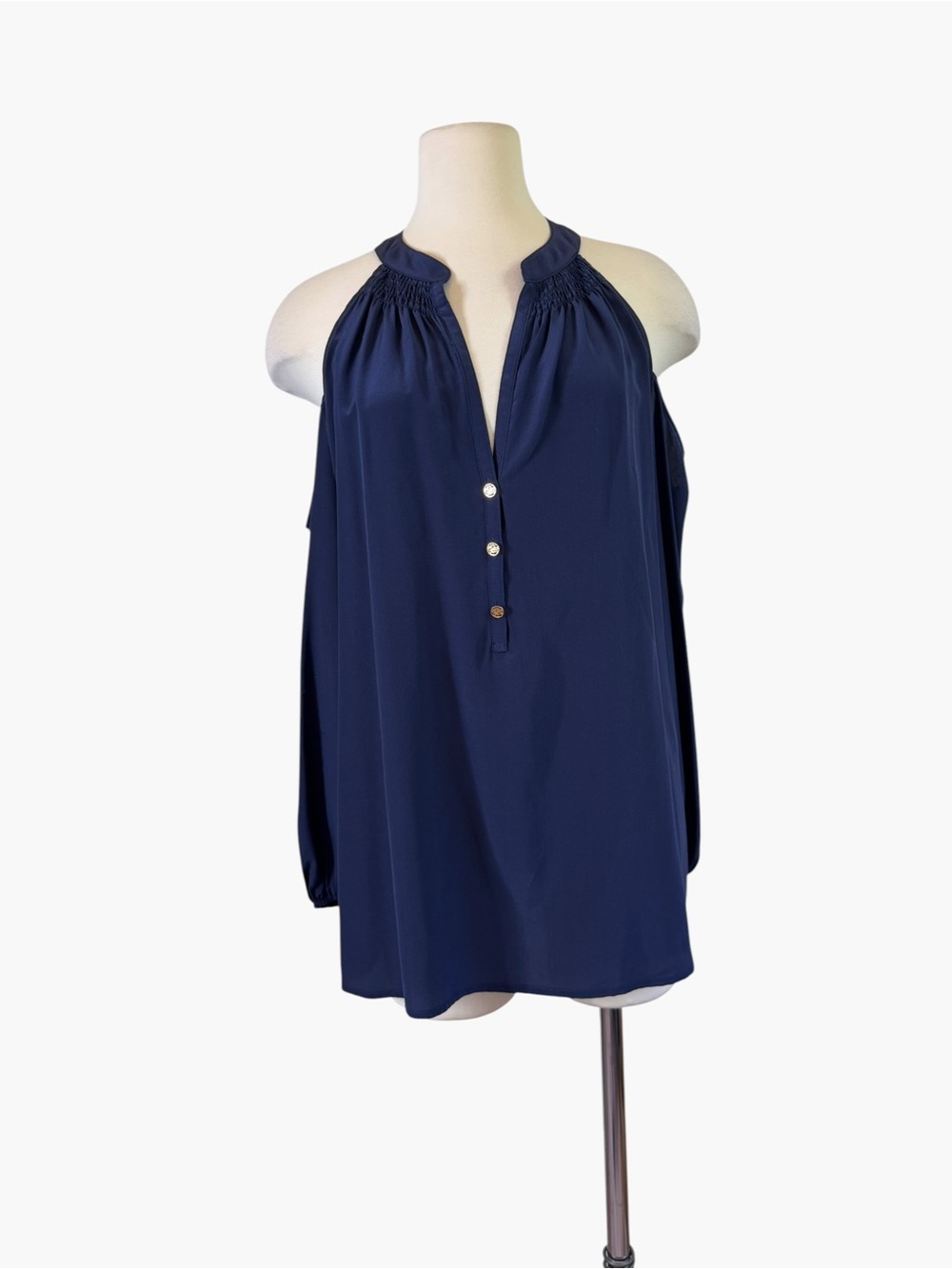 Lilly Pulitzer Navy cold shoulder Button-Front Women's Top